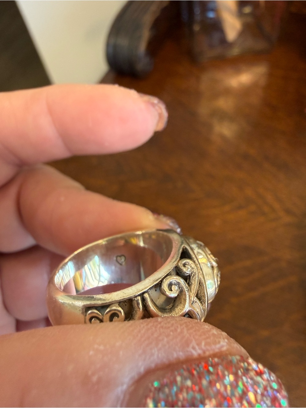 Brighton Ornate Sterling-Look Silver Scroll Ring. Size 8 - Picture 6 of 7